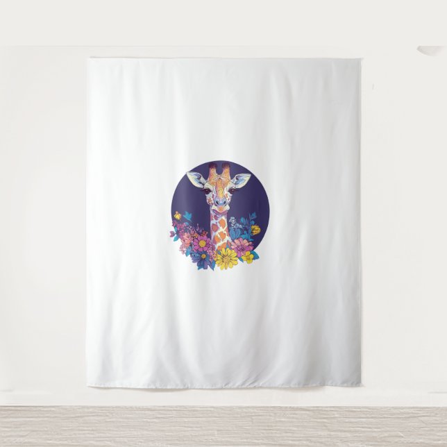 Tenture Girafe Aux Fleurs Colorées (Devant)
