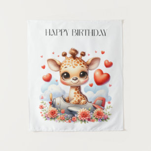 Tenture Girafe Avion Anniversaire