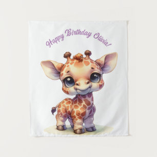 Tenture Girafe bébé mignonne à l'aquarelle