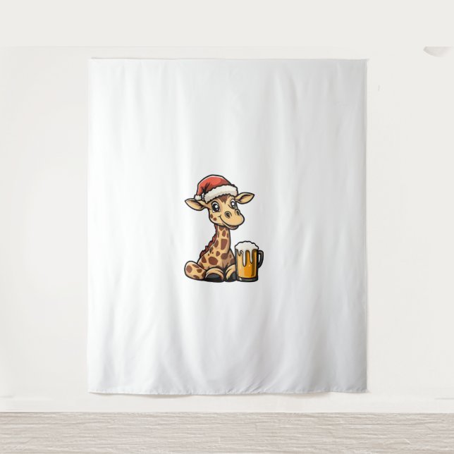 Tenture Girafe de Noël avec bière _ Fête de Noël (Devant)