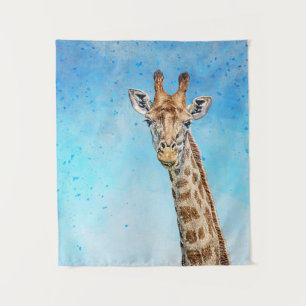 Tenture Giraffe curieuse avec Ciel de Confetti Bleu