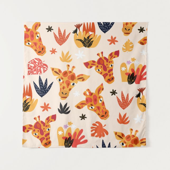 Tenture Giraffe de dessin : Floral Savanna Motif (Devant)