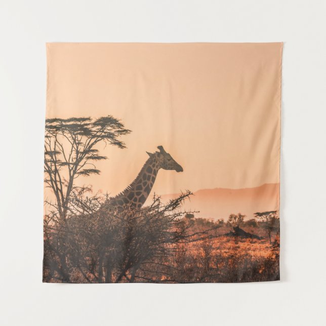 TENTURE GIRAFFE NOIR ET BLANC SUR LE CHAMP GRASS BROWN (Devant)