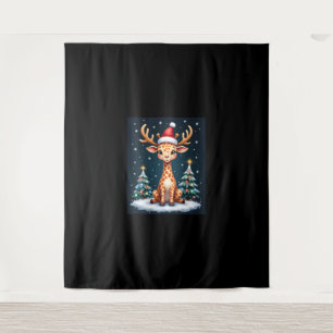Tenture Giraffe Reindeer Casquette Père Noël Christmas Tre