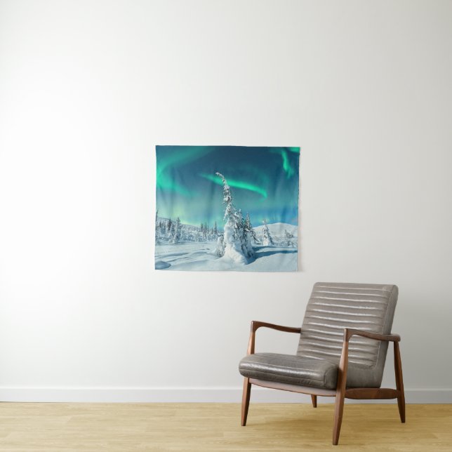 Tenture Glace et neige | Northern Lights, Laponie, Finland (En situation (horizontale))