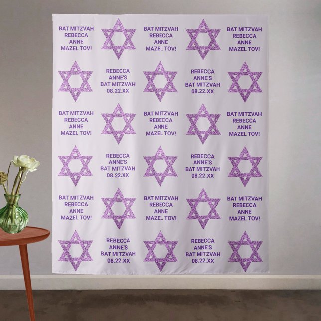 Tenture Glam Purple Star De David Photo Booth Bat mitzvah (Custom purple glam Bat Mitzvah backdrop for step and repeat, photo booth or pure decoration)
