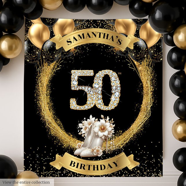 Tenture Glamour 50ème anniversaire bannière Diamond talons (Glamorous 50th Birthday Banner Diamond High Heels)