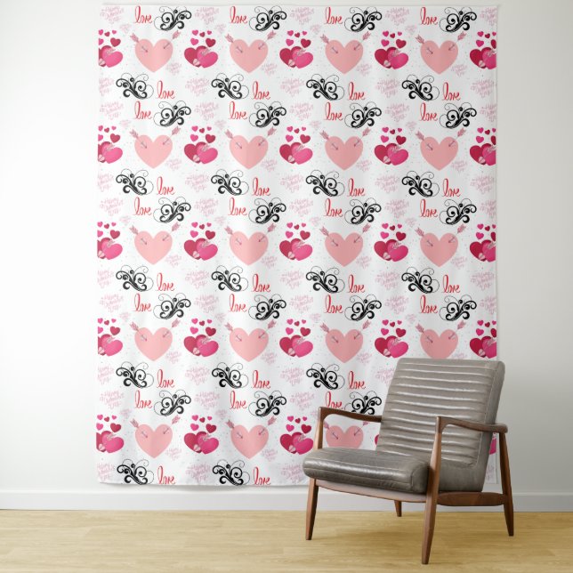 Tenture glitter pink heart vibrant romantic wallpaper (En situation)