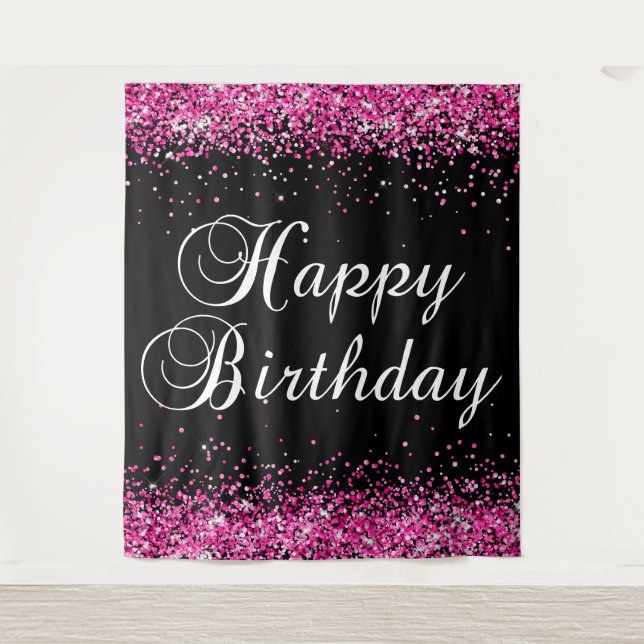 Tenture Glitter Rose Noir Joyeux Anniversaire (Devant)