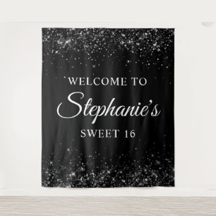 Tenture Glittery Black Bienvenue à Sweet 16 Anniversaire