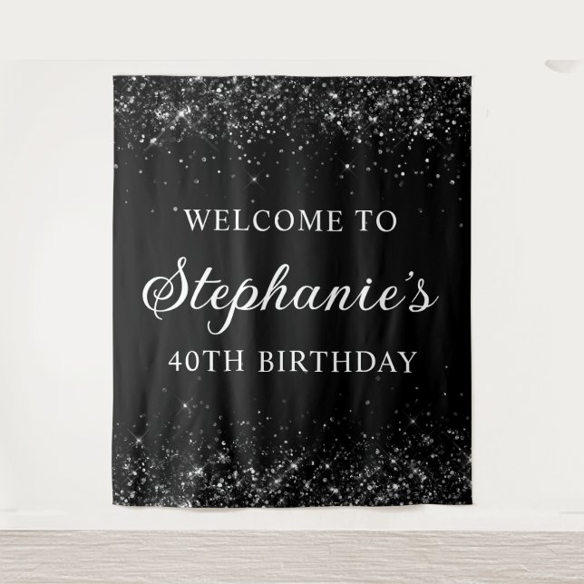 Tenture Glittery Black Bienvenue au 40e anniversaire (Devant)