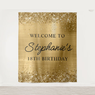 Tenture Glittery Gold Foil 18e anniversaire Script Bienven
