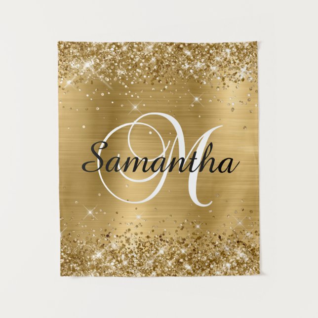 Tenture Glittery Gold Foil Classic Script M Monogramme (Devant)
