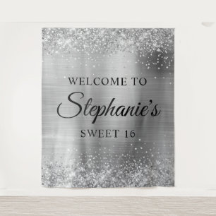 Tenture Glittery Silver Foil Bienvenue à Sweet 16