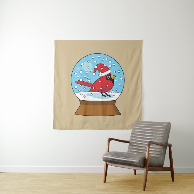 Tenture Globe des neiges avec cardinal rouge mignon (En situation)