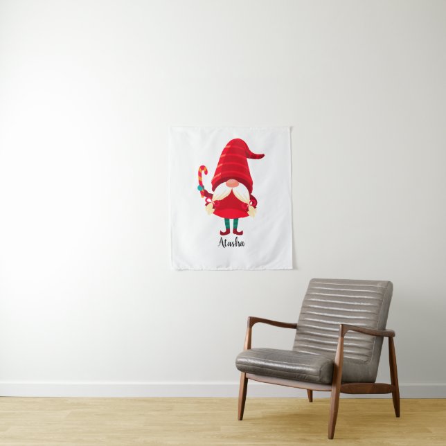 Tenture Gnome De Noël Tenant Un Sucre de canne (En situation)