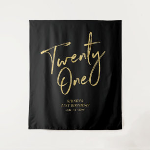 Tenture Gold & Black 21st Birthday Party fond Tapestry