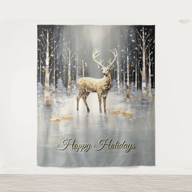 Tenture Gold Christmas Reindeer Holiday Backdrop (Devant)