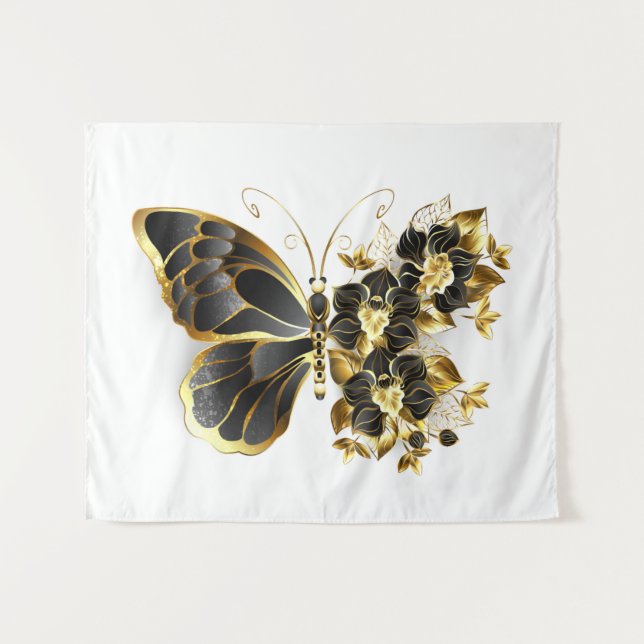 Tenture Gold flower Butterfly with Black Orchid (Devant (Horizontal))