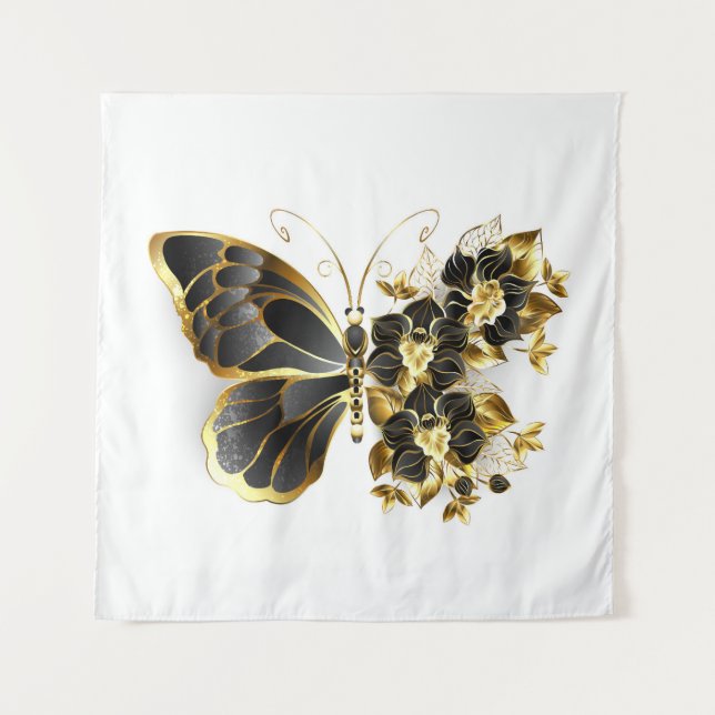 Tenture Gold flower Butterfly with Black Orchid (Devant)