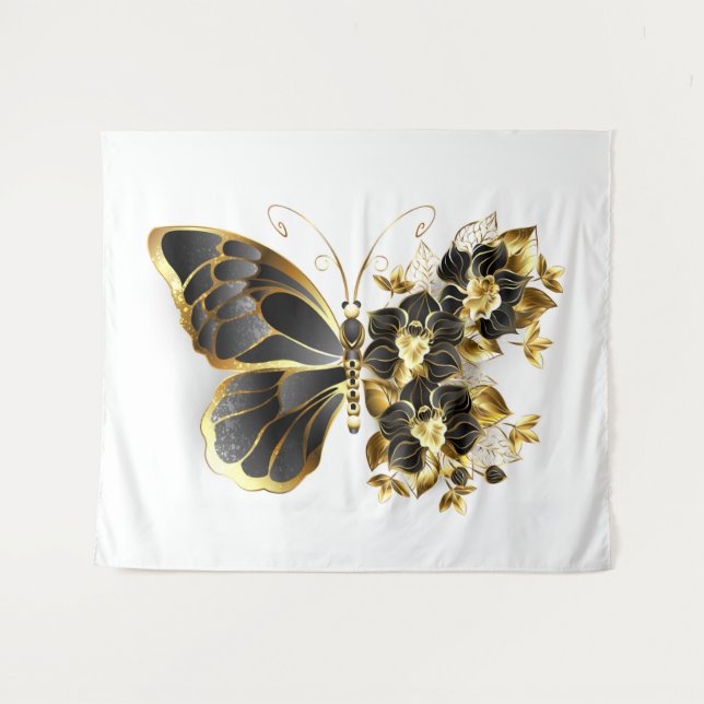 Tenture Gold flower Butterfly with Black Orchid (Devant (Horizontal))