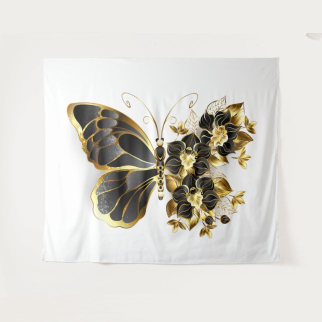 Tenture Gold flower Butterfly with Black Orchid (Devant (Horizontal))