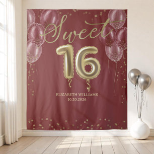 Tenture Gold Foil Sweet 16 Ballons Bourgogne fond