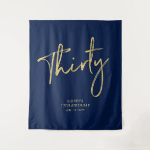 Tenture Gold & Navy Blue 30th Birthday Party Contexte