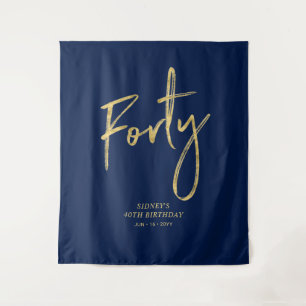 Tenture Gold & Navy Blue 40th Birthday Party Contexte