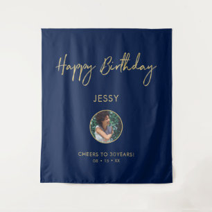 Tenture Gold & Navy Joyeux Anniversaire Photo Party Contex