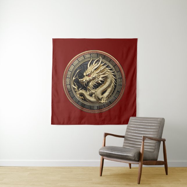 Tenture Gold Sacred Eastern Dragon Medallion (En situation)