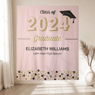 Tenture Gold Script Confetti Grad Party Pink fond