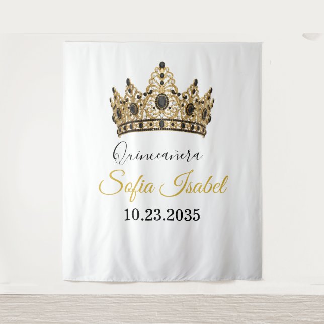 Tenture Gold Tiara Custom Quinceañera Tapestry (Devant)
