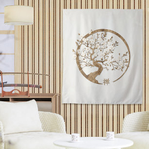 Tenture Golden Enso Zen Circle Sakura arbre