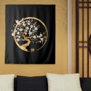Tenture Golden Enso Zen Circle Sakura arbre