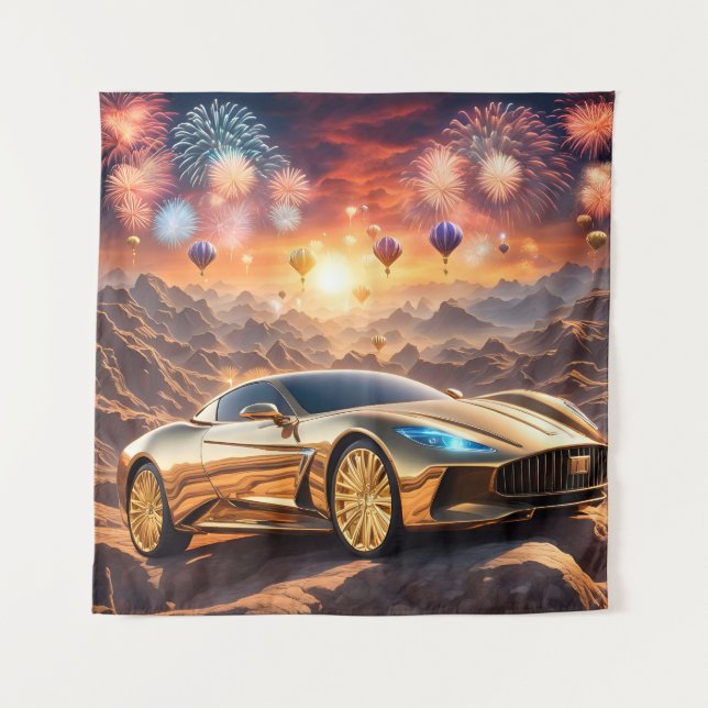 Tenture golden luxury car in a desert landscape (Devant)