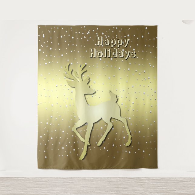 Tenture Golden Reindeer Snowy Holiday Backdrop (Devant)