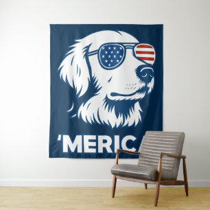 Tenture Golden Retriever 4 juillet Merica