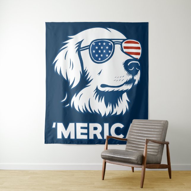 Tenture Golden Retriever 4 juillet Merica (En situation)