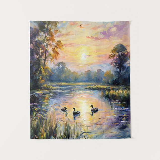 Tenture Golden Tranquillité Sunset Pond Paysage avec canar (Devant)