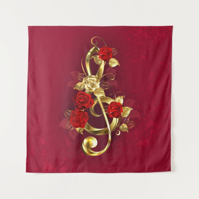 Tenture Golden Treble Clef avec fleurs Roses (Devant)