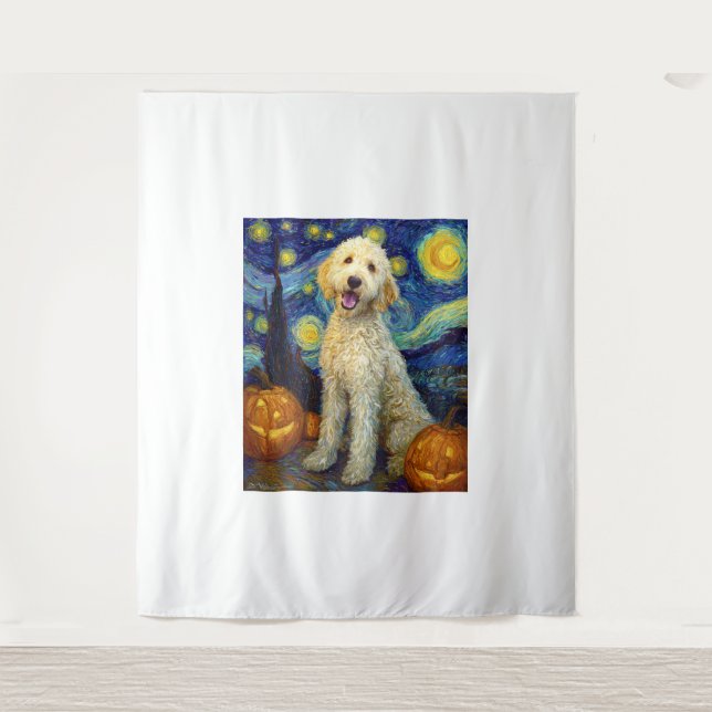 Tenture Goldendoodle Chien Mignon Halloween Jack O Lantern (Devant)