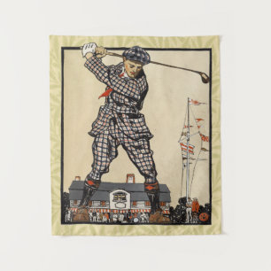 Tenture Golf Golfeur Vintage Antique Golf
