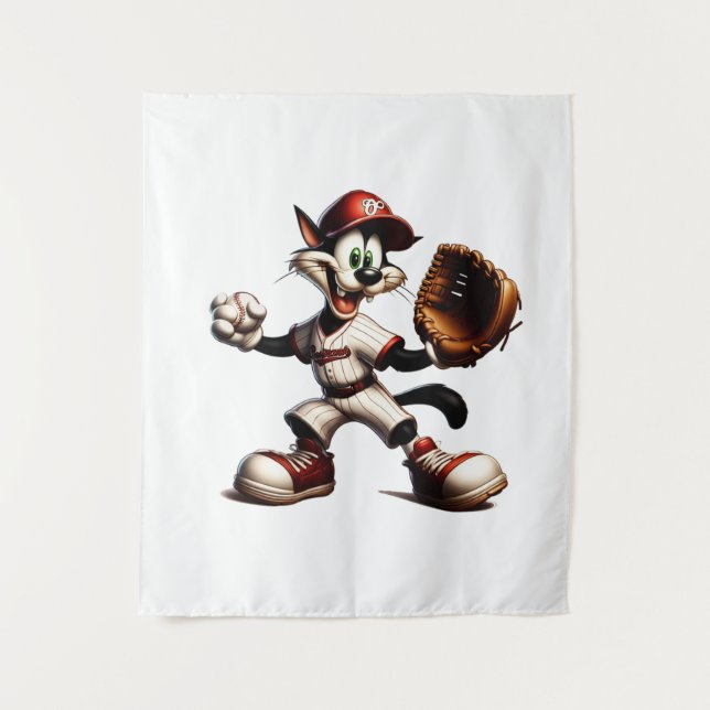 Tenture Goofy Cat Baseball Pitcher Monte (Devant)
