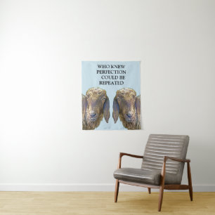 Tenture Goofy Sheep Face Twins cite Farm Animal Art