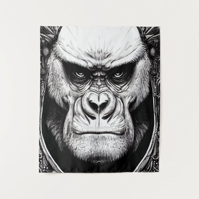 Tenture Gorilla Ape Wild Nature Illustration Line Art épiq (Devant)