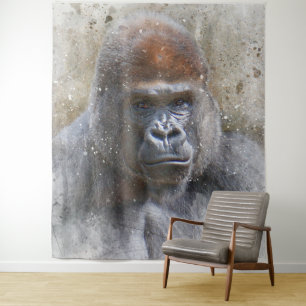 Tenture Gorilla Face Jungle Aquarelle animale