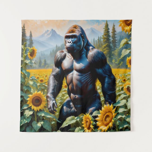 Tenture Gorille Ape Dans Un Champ De Tournesol (Devant)