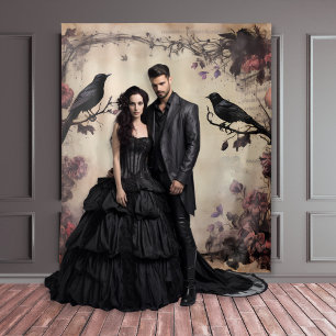 Tenture Gothique Moody Ravens Noirs & Roses Roses Roses Ro