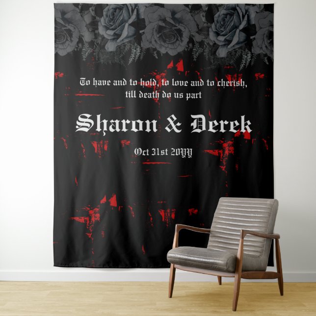 Tenture Gothique Noir Rouge Grunge Texturé | Roses Noires (En situation)